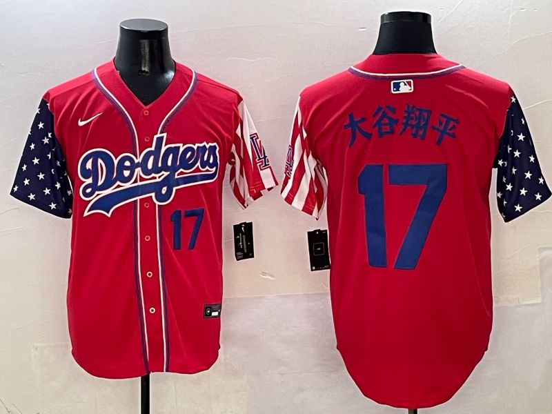 Men Los Angeles Dodgers 17 Ohtani Red a generation of national flags Joint name 2025 Nike MLB Jersey style 4